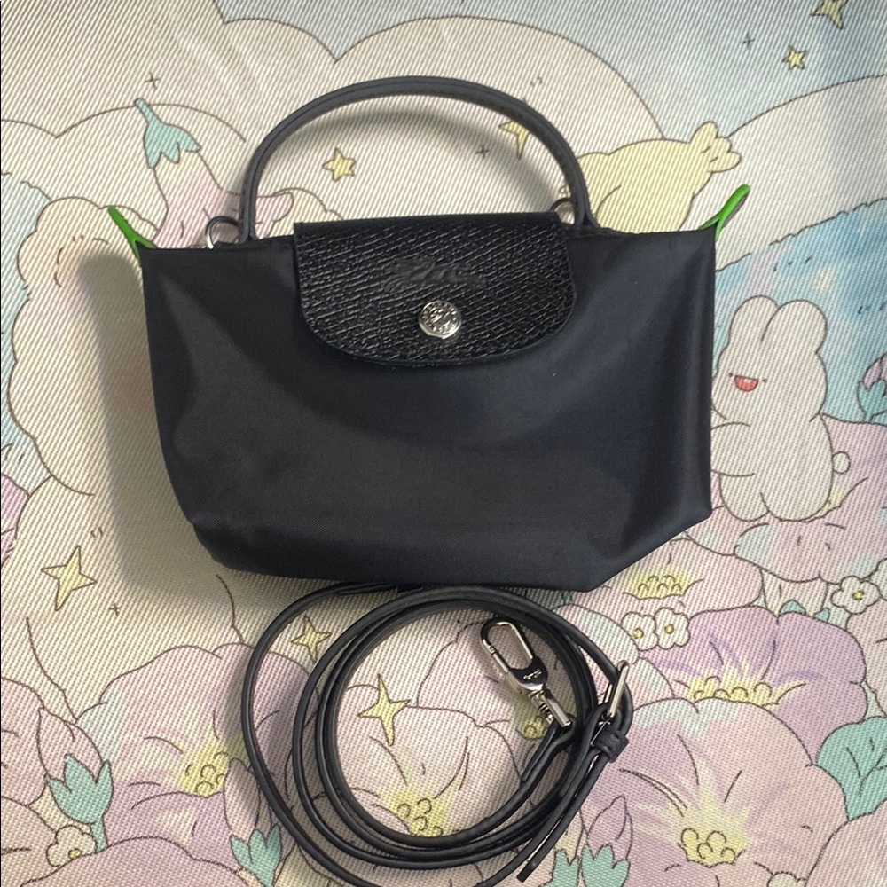 Longchamp Le Pliage Mini Black Crossbody Canvas Tote